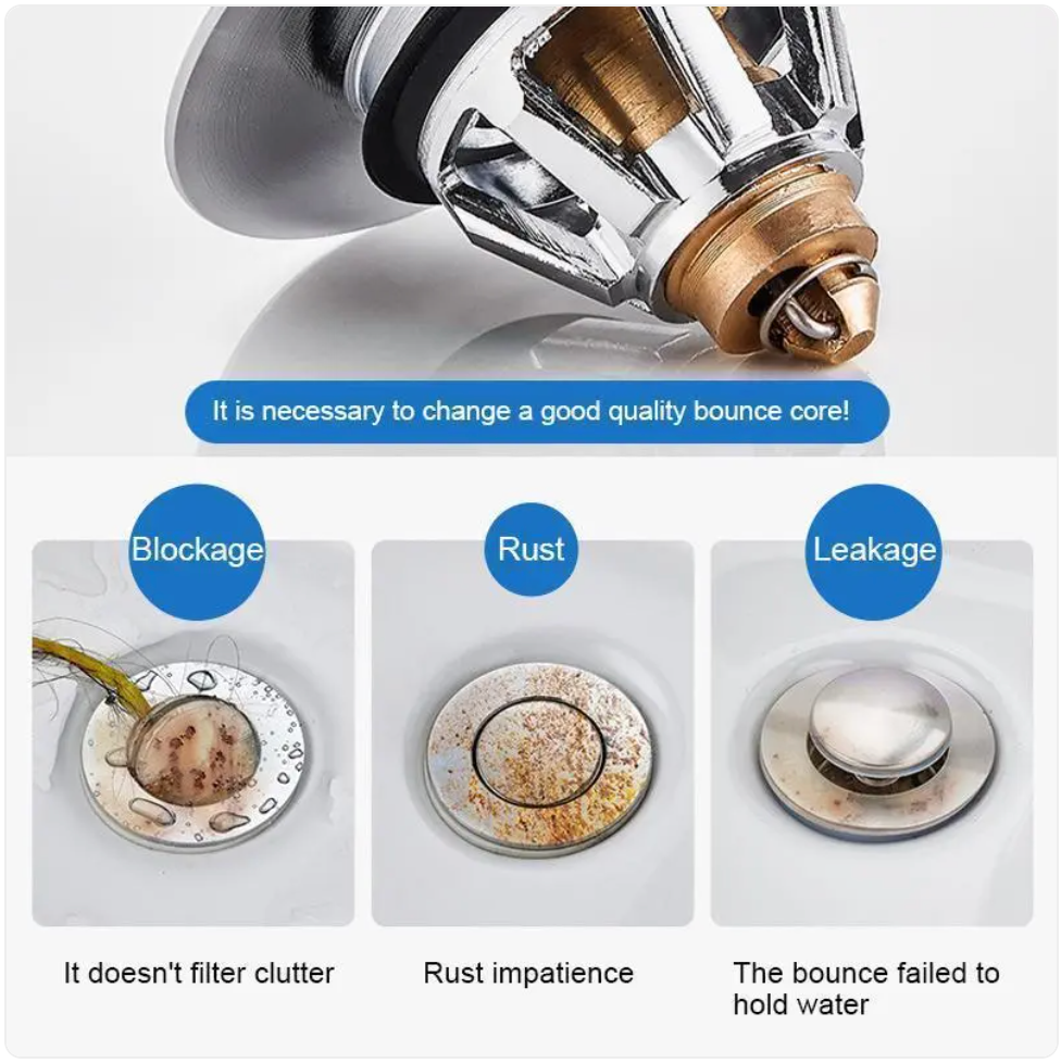 Pop-Up Drain Stopper & Hair Catcher — Stainless Steel, Fits 25-62mm
