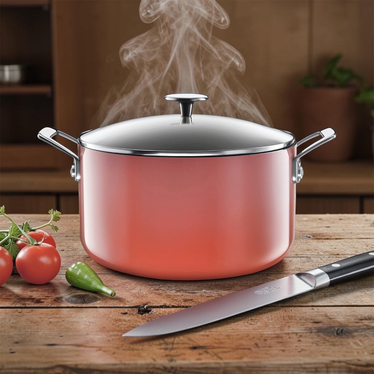 Granite Stone Cookware Nonstick Stock Pot Multipurpose Nonstick 5 Quart Pot Dutch Oven Pasta Pot Oven Safe Cooking Pot with Glass Lid Pot for Stew Sauce & Reheat Food Dishwasher Safe Coral