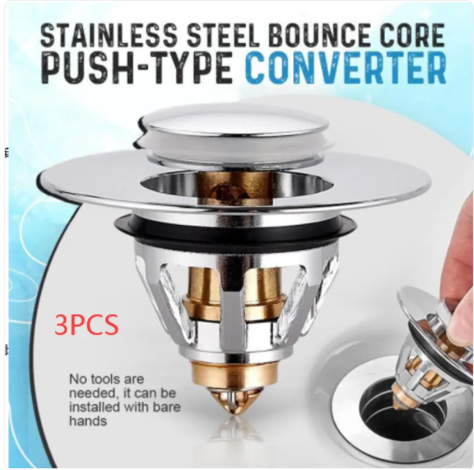 Pop-Up Drain Stopper & Hair Catcher — Stainless Steel, Fits 25-62mm