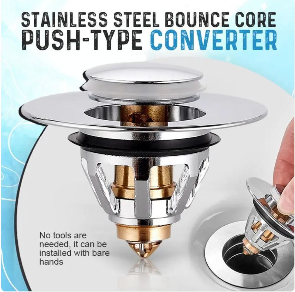 Pop-Up Drain Stopper & Hair Catcher — Stainless Steel, Fits 25-62mm