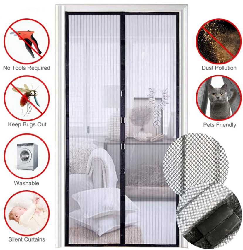 Magnetic Screen Door Curtain - Heavy Duty Mesh Bug Barrier (83" x 39")