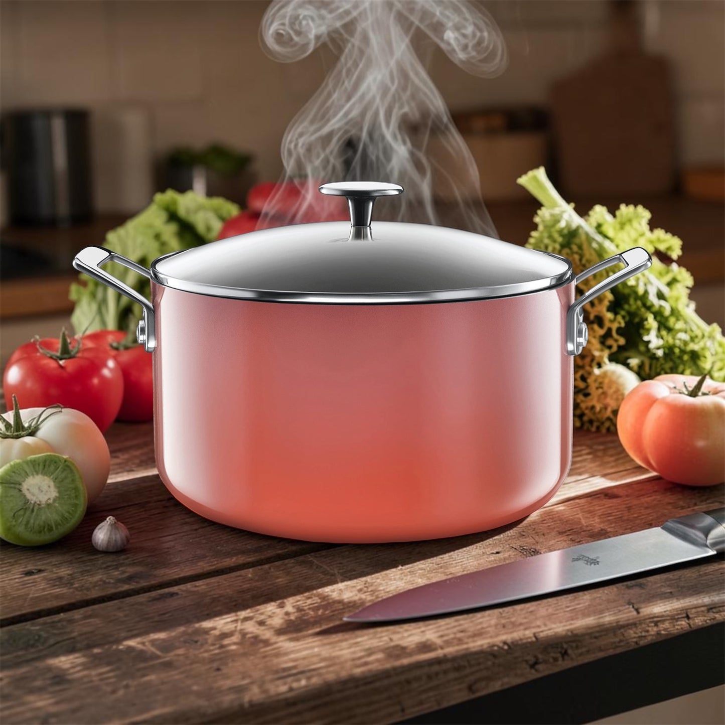 Granite Stone Cookware Nonstick Stock Pot Multipurpose Nonstick 5 Quart Pot Dutch Oven Pasta Pot Oven Safe Cooking Pot with Glass Lid Pot for Stew Sauce & Reheat Food Dishwasher Safe Coral