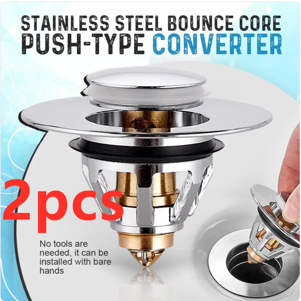 Pop-Up Drain Stopper & Hair Catcher — Stainless Steel, Fits 25-62mm