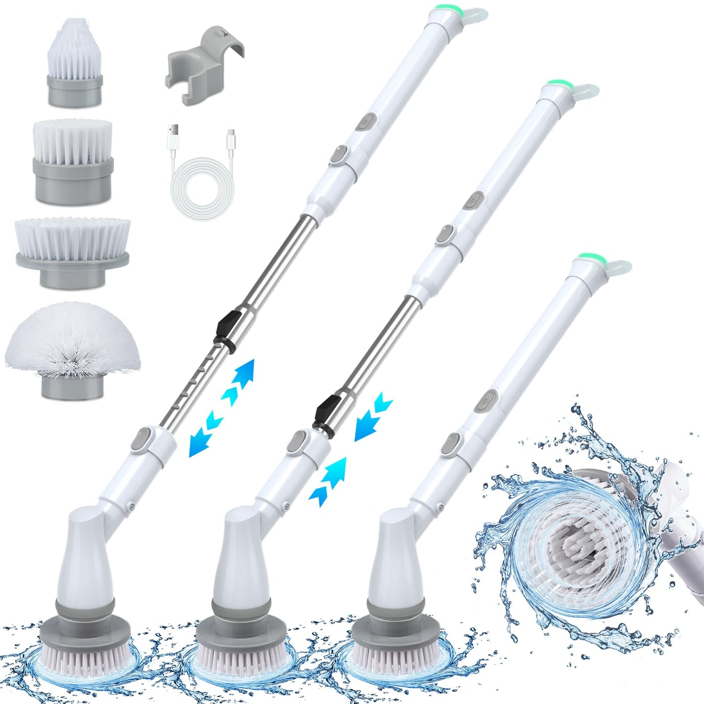 Electric Spin Scrubber — Cordless Bathroom Cleaner with 400 RPM & 4 Brush Heads