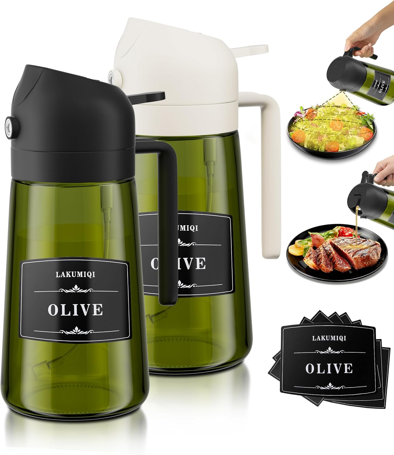 KaloTidy 2-in-1 Olive Oil Dispenser & Sprayer — 16oz Leakproof Glass Bottle