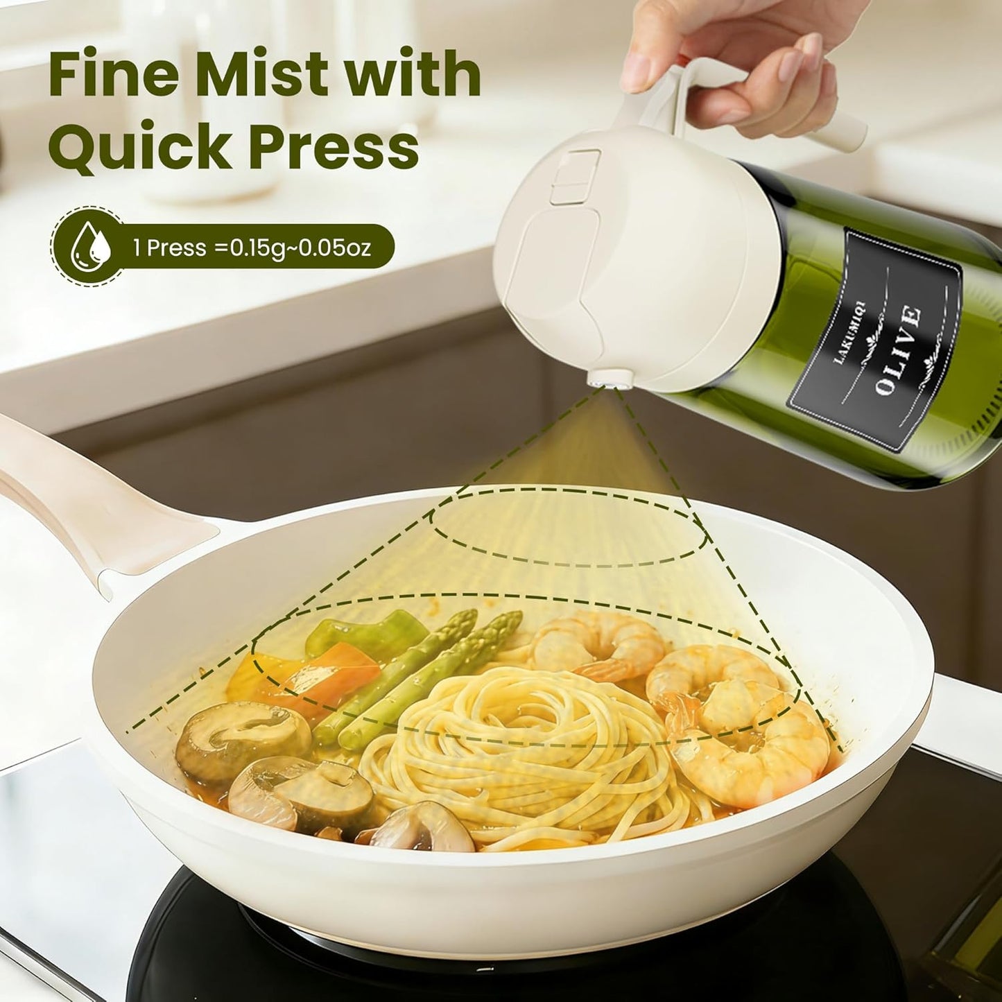 KaloTidy 2-in-1 Olive Oil Dispenser & Sprayer — 16oz Leakproof Glass Bottle