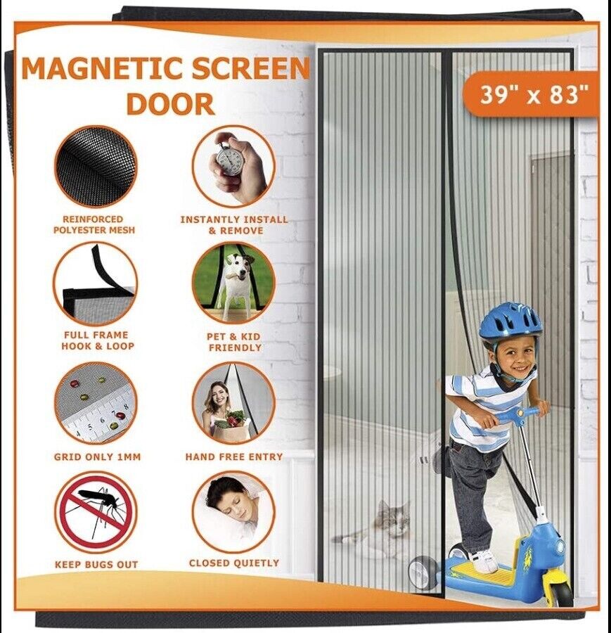Magnetic Screen Door Curtain - Heavy Duty Mesh Bug Barrier (83" x 39")