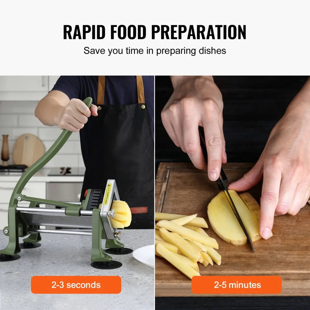 French Fry Cutter — Manual Potato Slicer with 3 Blade Sizes & Suction Cups